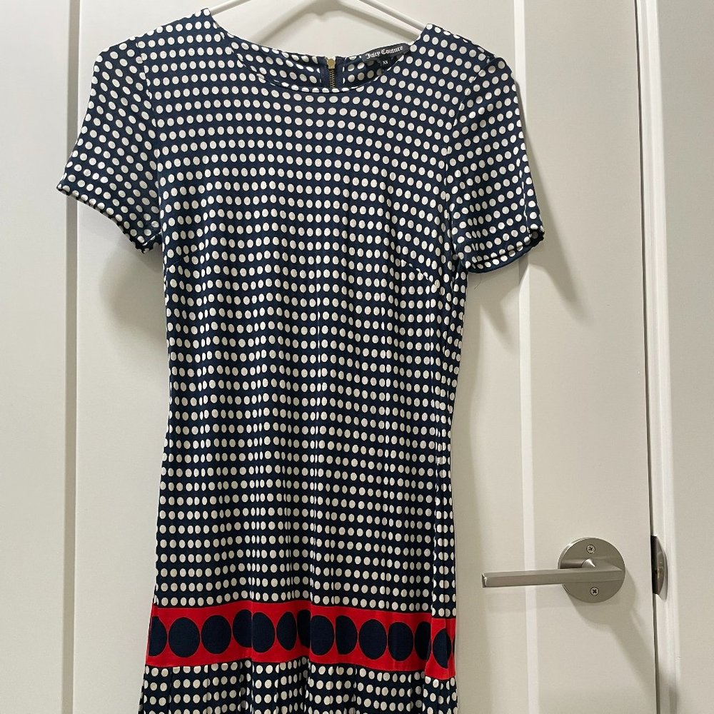 Juicy Couture dress Navy blue dots red strips Sz-XS